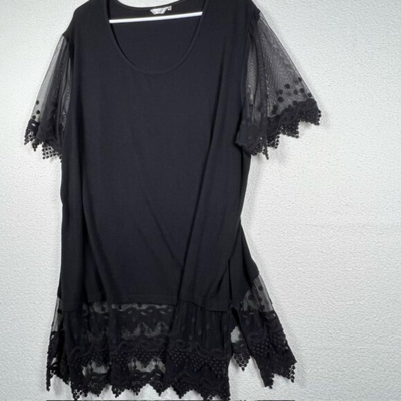 Kaktus Womens Pullover Tunic Short Lace Flutter Sleeves & Hem Plus Size 3X - Picture 3 of 8